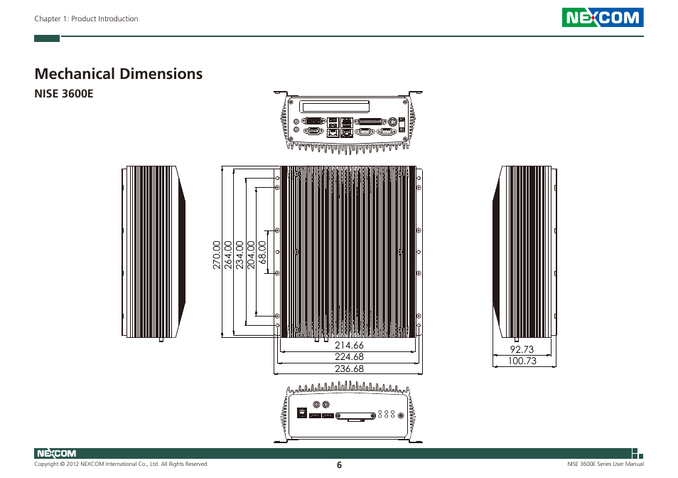 Mechanical dimensions | NEXCOM NISE 3600E User Manual | Page 20 / 102