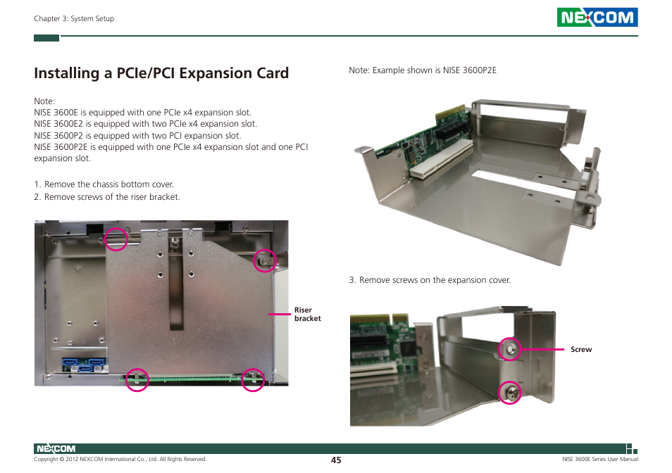 Installing a pcie/pci expansion card | NEXCOM NISE 3600E User Manual | Page 59 / 102
