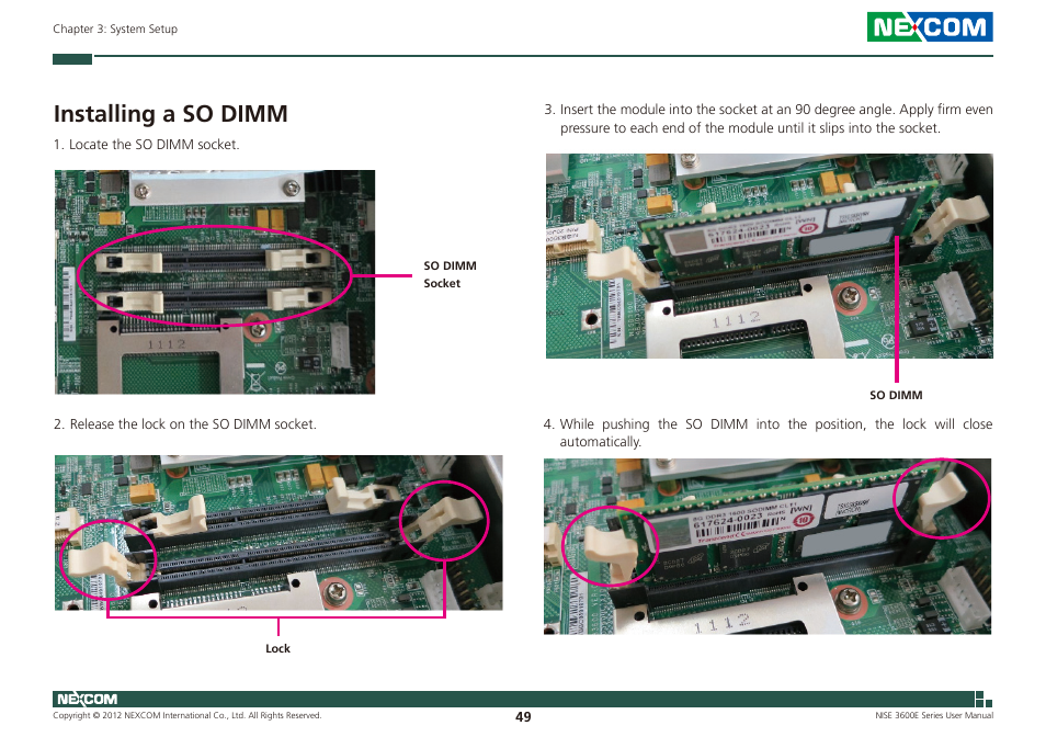 Installing a so dimm | NEXCOM NISE 3600E User Manual | Page 63 / 102