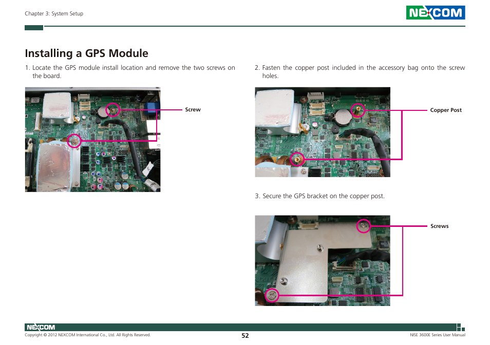 Installing a gps module | NEXCOM NISE 3600E User Manual | Page 66 / 102