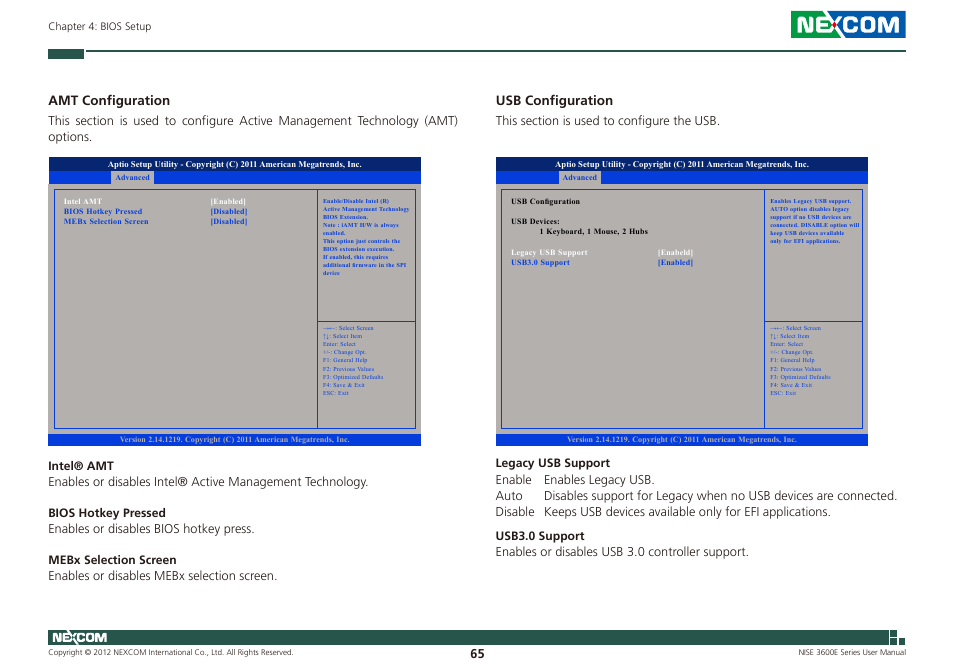 Amt configuration, Usb configuration | NEXCOM NISE 3600E User Manual | Page 79 / 102