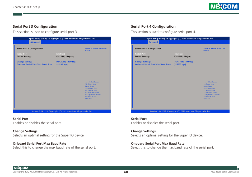 Serial port 3 configuration, Serial port 4 configuration | NEXCOM NISE 3600E User Manual | Page 82 / 102