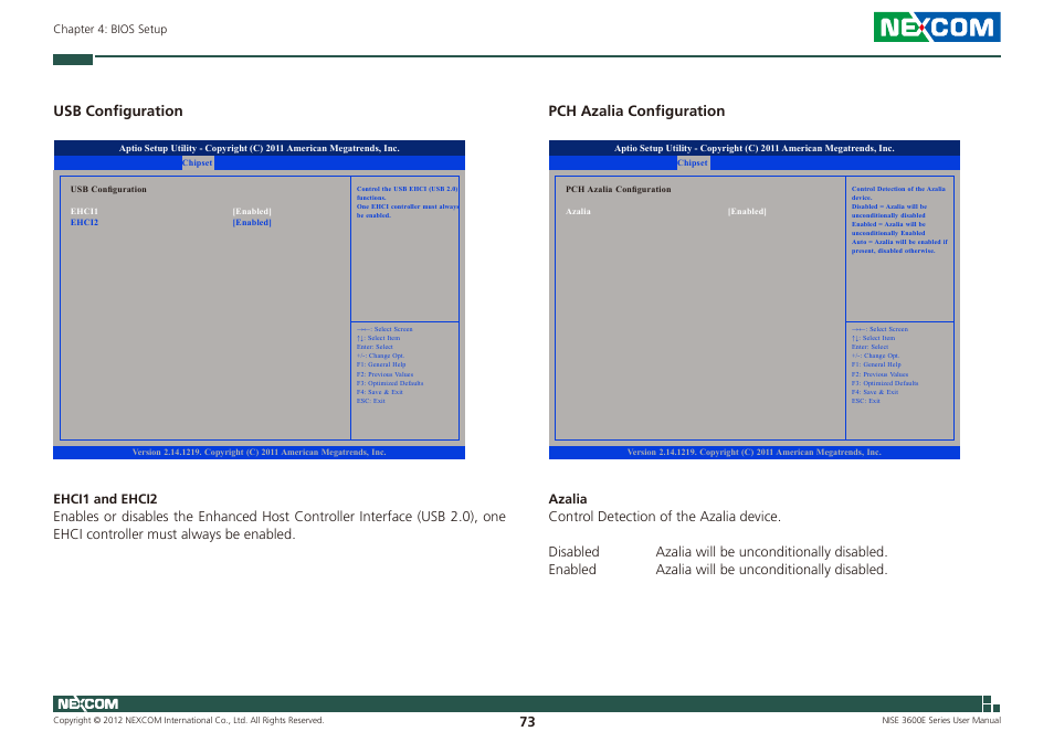 Usb configuration, Pch azalia configuration | NEXCOM NISE 3600E User Manual | Page 87 / 102