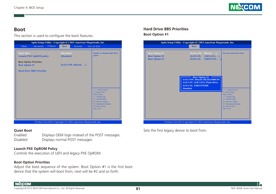 Boot, Hard drive bbs priorities | NEXCOM NISE 3600E User Manual | Page 95 / 102