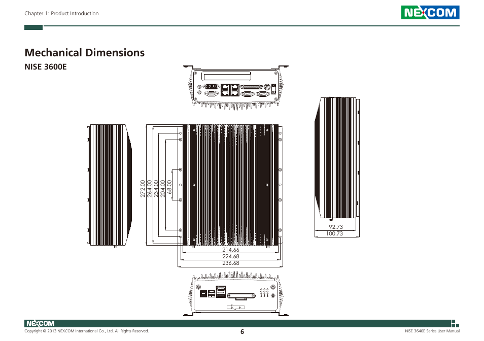 Mechanical dimensions, Nise 3600e | NEXCOM NISE 3640E User Manual | Page 20 / 105