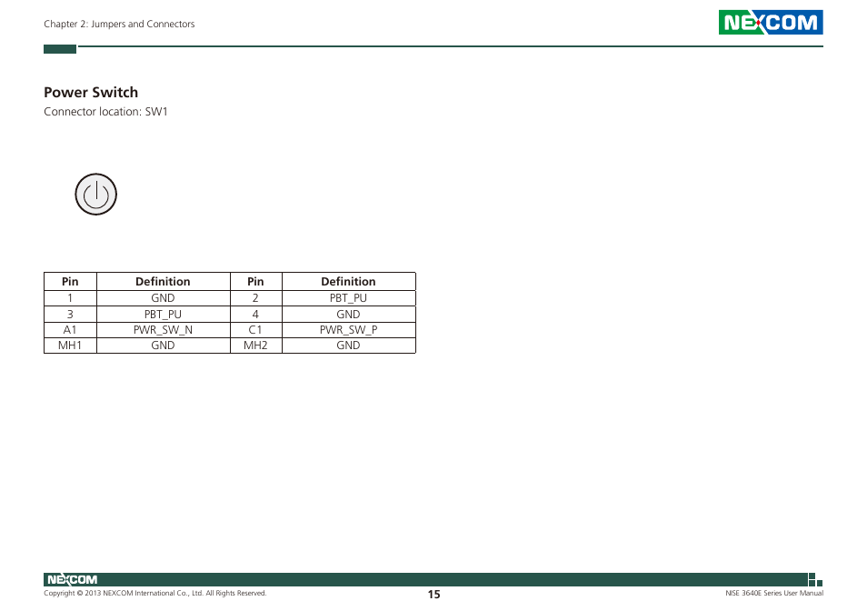 Power switch | NEXCOM NISE 3640E User Manual | Page 29 / 105