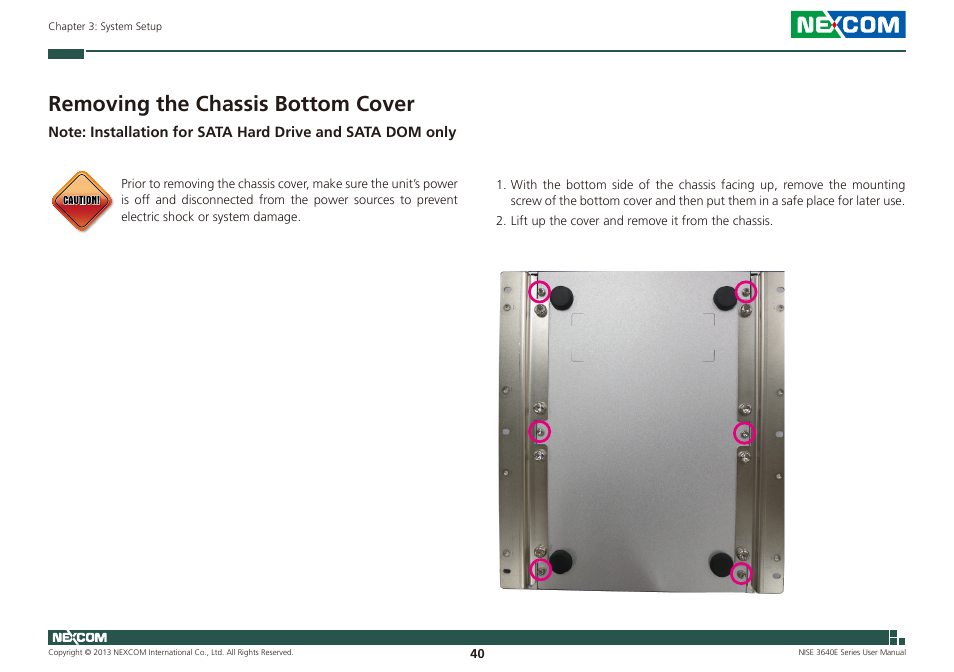 Removing the chassis bottom cover | NEXCOM NISE 3640E User Manual | Page 54 / 105