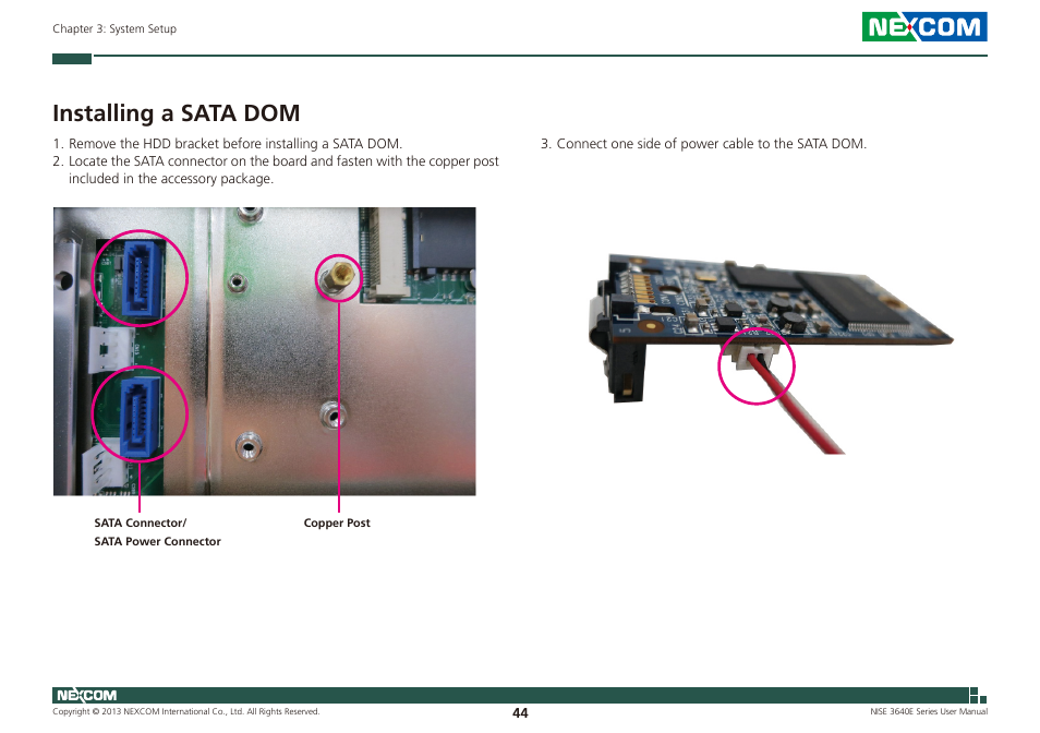 Installing a sata dom | NEXCOM NISE 3640E User Manual | Page 58 / 105