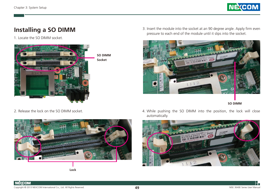 Installing a so dimm | NEXCOM NISE 3640E User Manual | Page 63 / 105