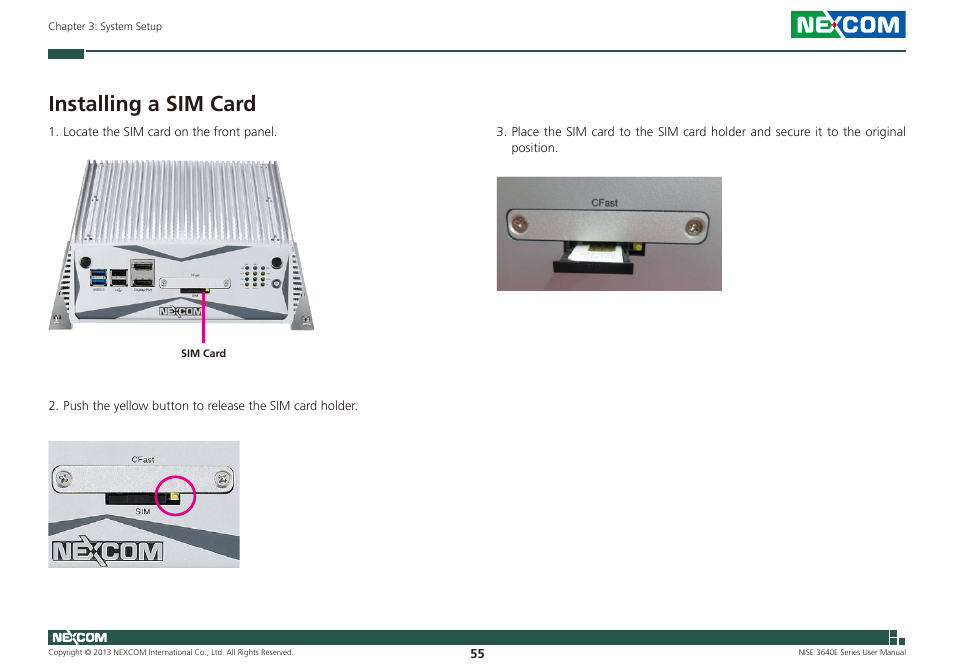 Installing a sim card | NEXCOM NISE 3640E User Manual | Page 69 / 105