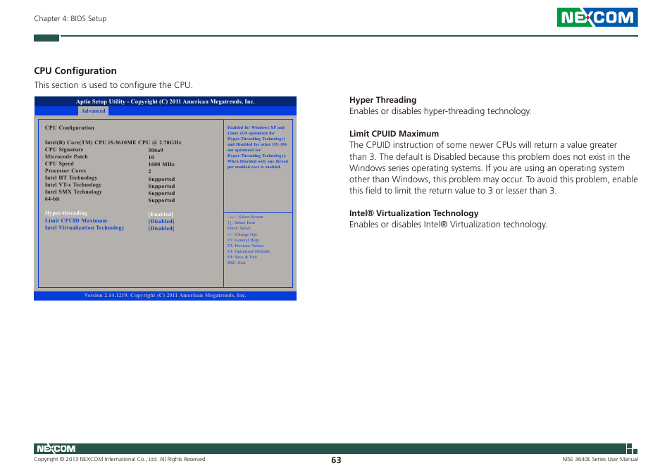 Cpu configuration | NEXCOM NISE 3640E User Manual | Page 77 / 105