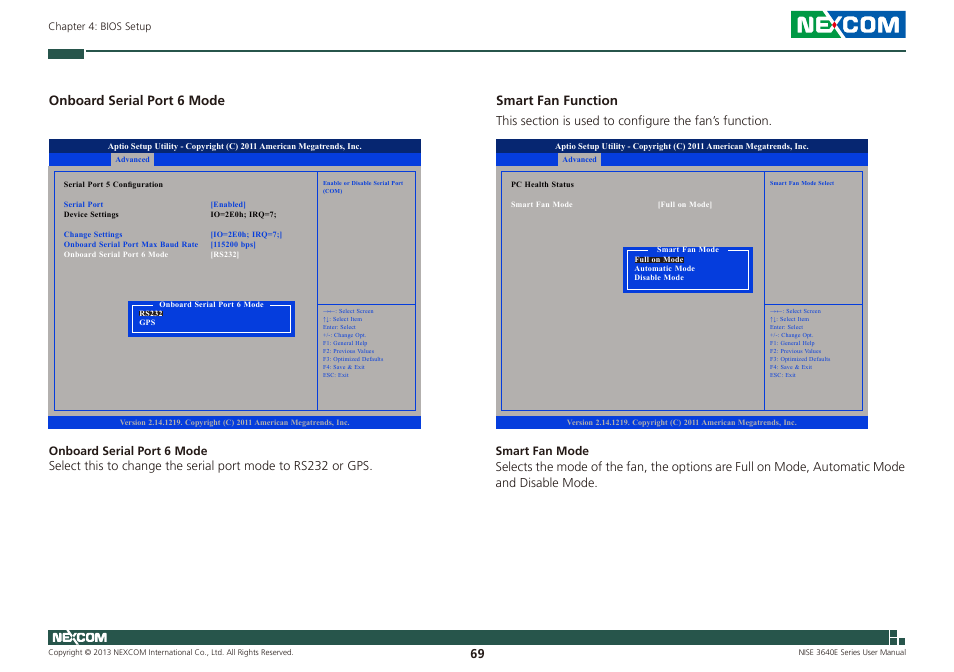 Onboard serial port 6 mode, Smart fan function | NEXCOM NISE 3640E User Manual | Page 83 / 105