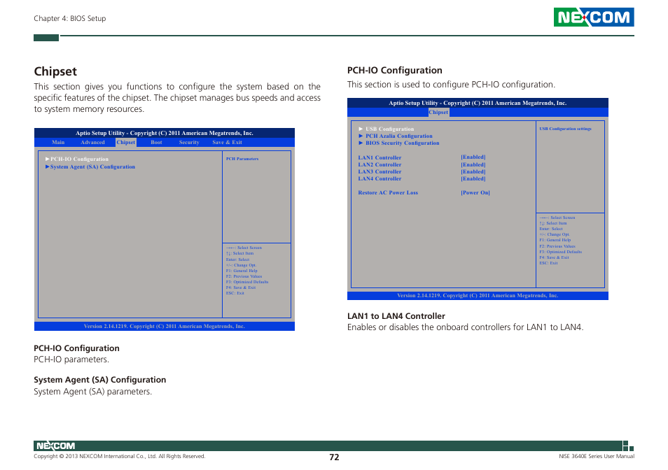 Chipset, Pch-io configuration | NEXCOM NISE 3640E User Manual | Page 86 / 105