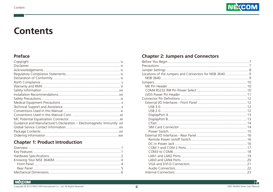 NEXCOM NISE 3640M User Manual | Page 2 / 108
