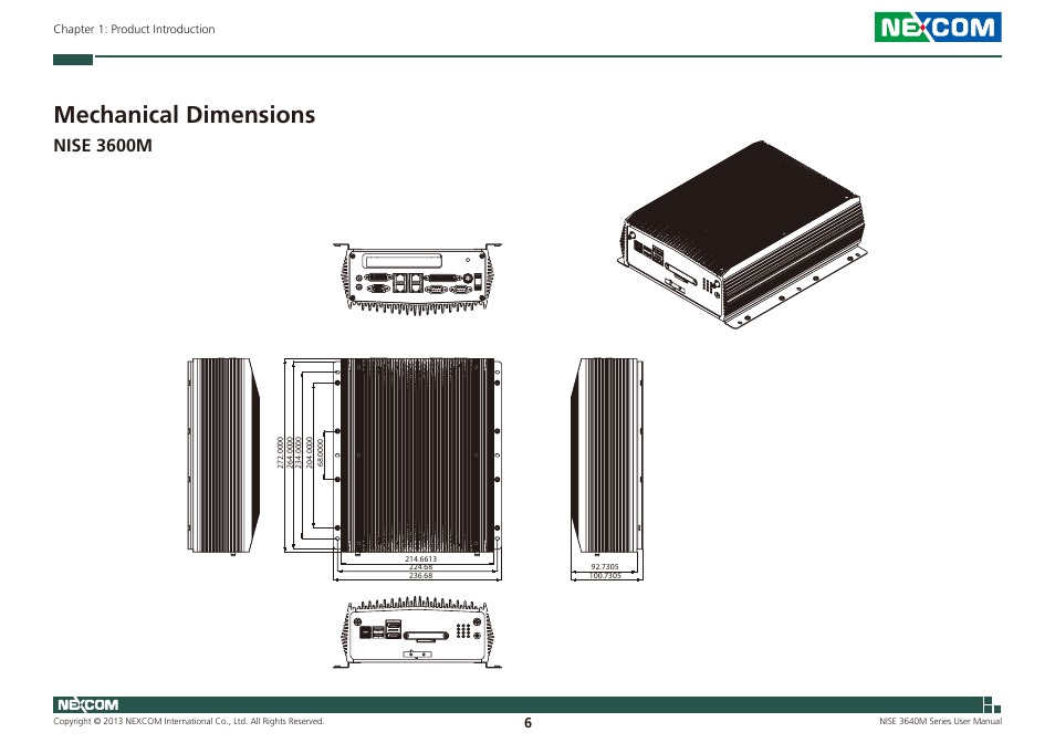 Mechanical dimensions, Nise 3600m | NEXCOM NISE 3640M User Manual | Page 23 / 108