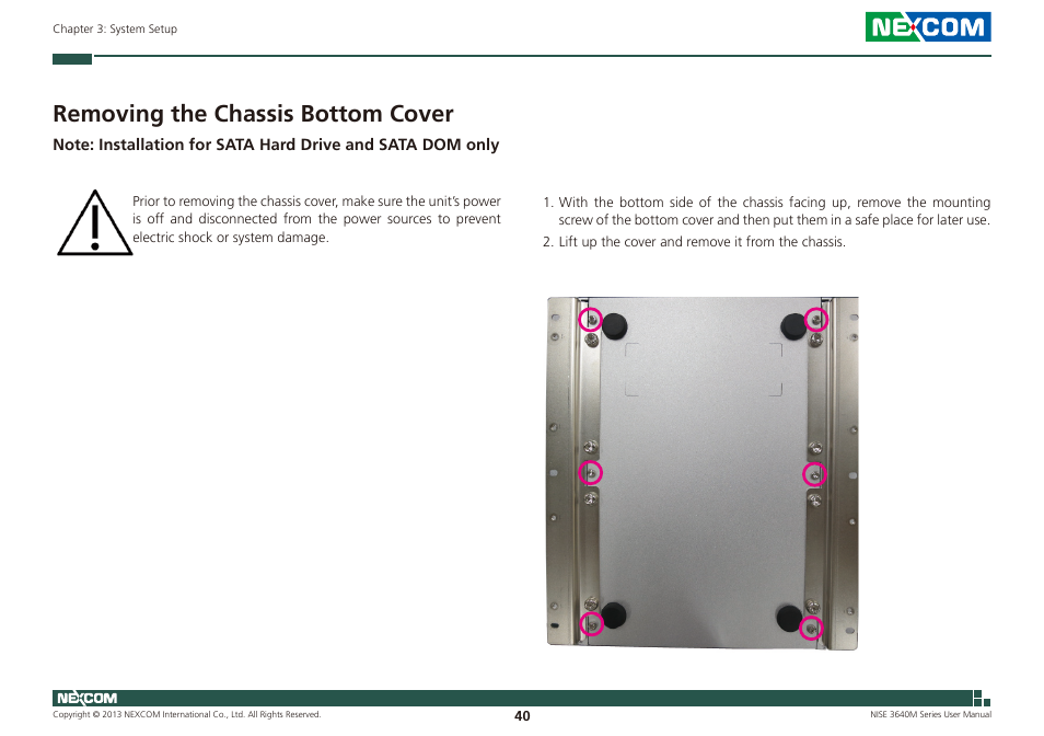 Removing the chassis bottom cover | NEXCOM NISE 3640M User Manual | Page 57 / 108
