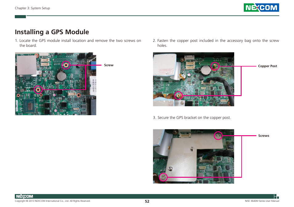 Installing a gps module | NEXCOM NISE 3640M User Manual | Page 69 / 108