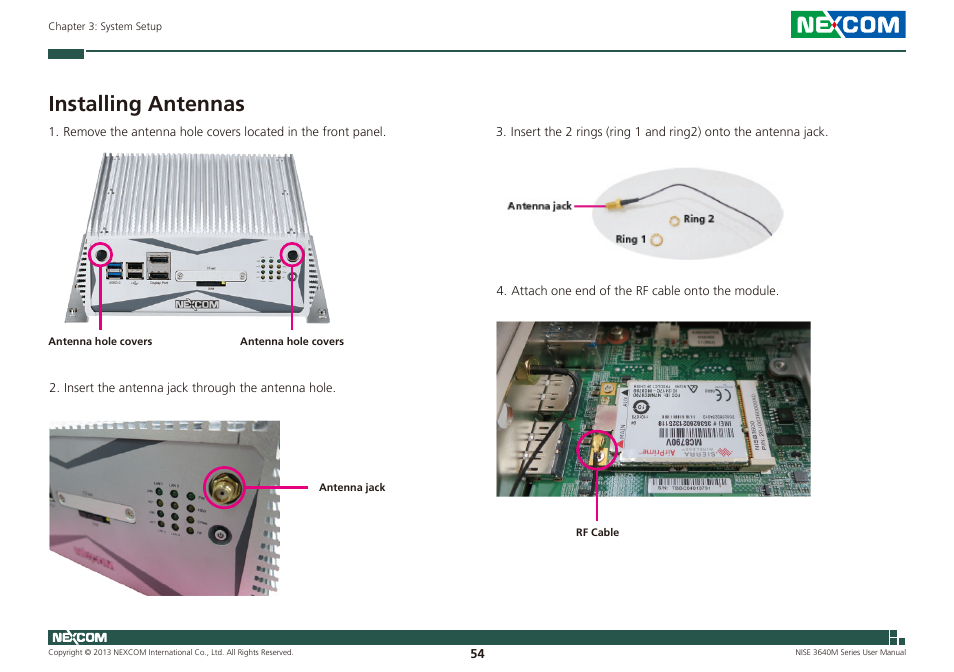 Installing antennas | NEXCOM NISE 3640M User Manual | Page 71 / 108