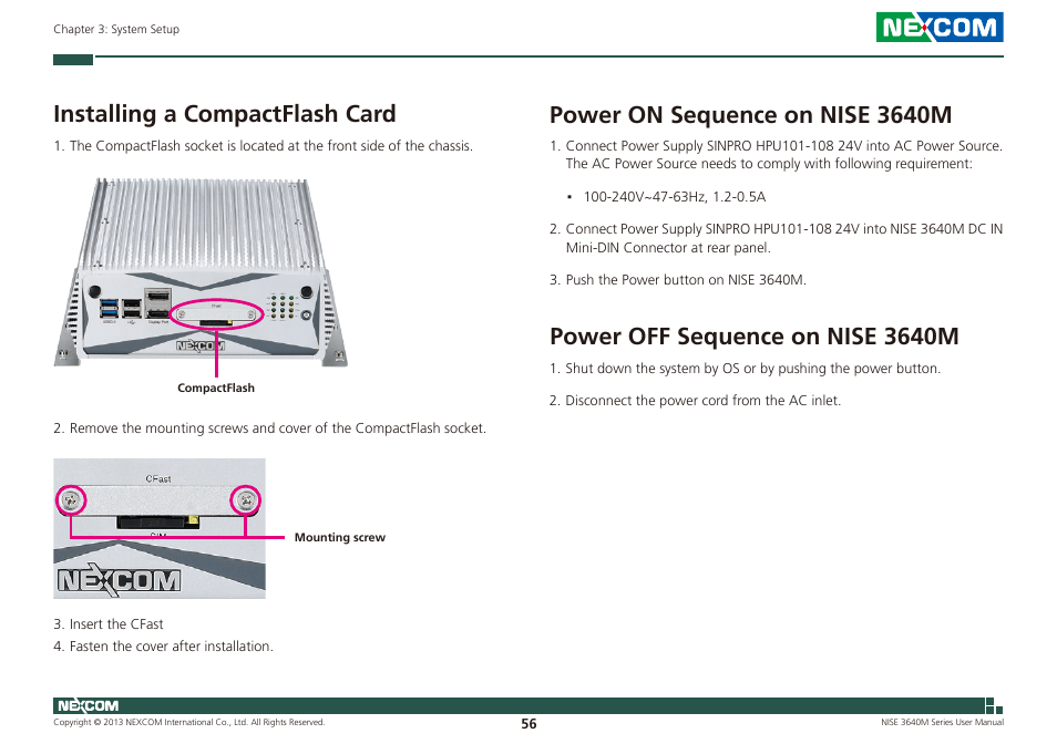 Installing a compactflash card | NEXCOM NISE 3640M User Manual | Page 73 / 108