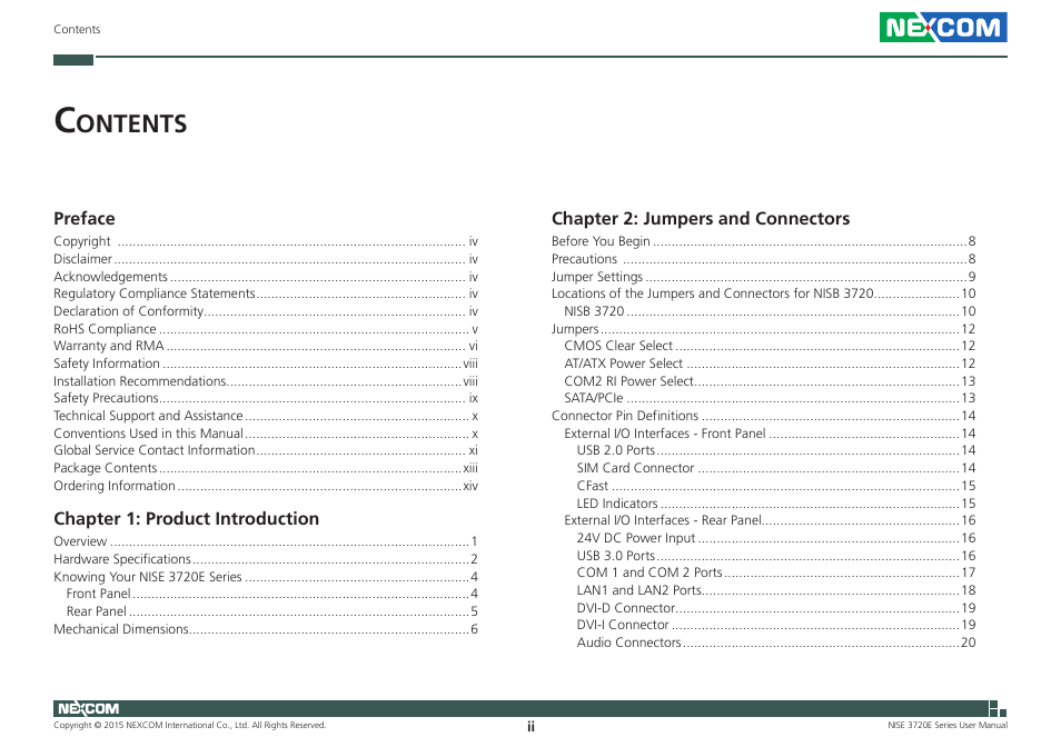 Ontents | NEXCOM NISE 3720E User Manual | Page 2 / 85