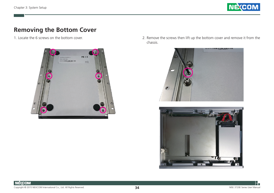 Removing the bottom cover | NEXCOM NISE 3720E User Manual | Page 48 / 85