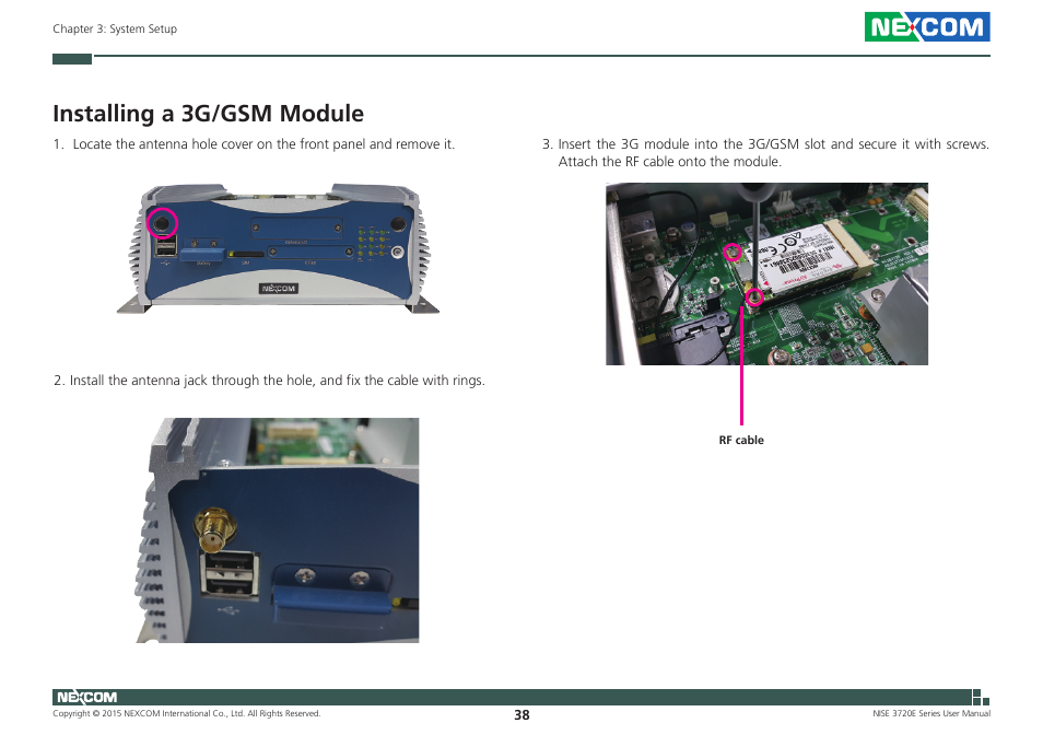 Installing a 3g/gsm module | NEXCOM NISE 3720E User Manual | Page 52 / 85