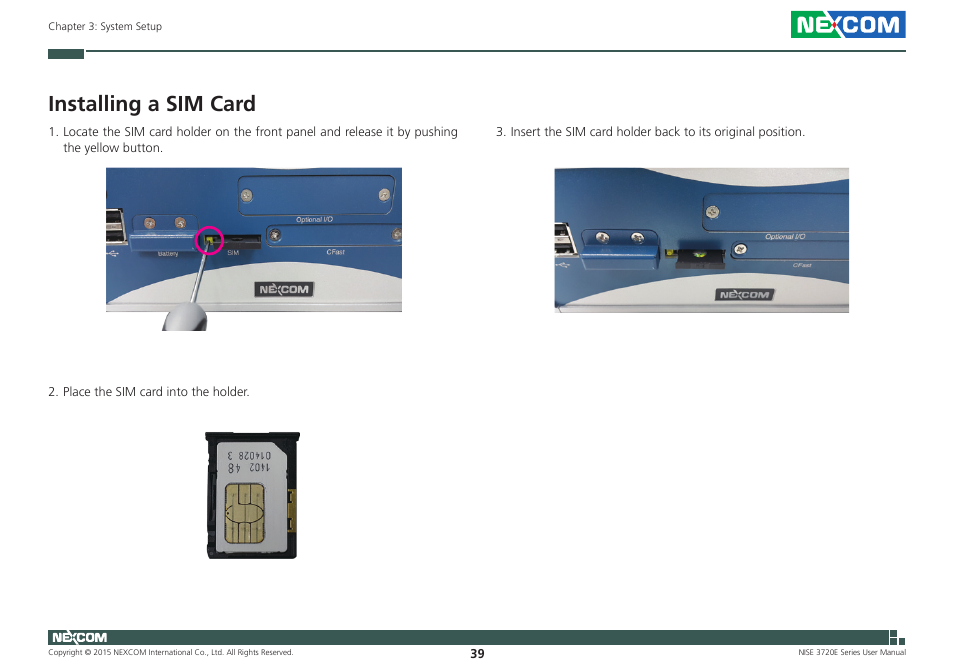Installing a sim card | NEXCOM NISE 3720E User Manual | Page 53 / 85