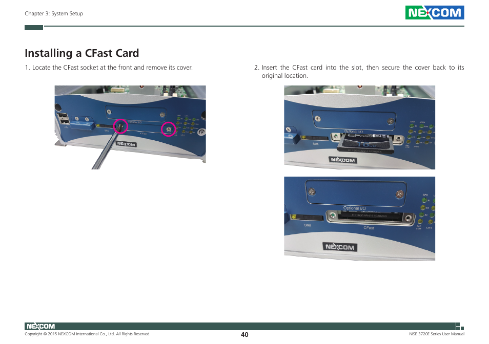 Installing a cfast card | NEXCOM NISE 3720E User Manual | Page 54 / 85