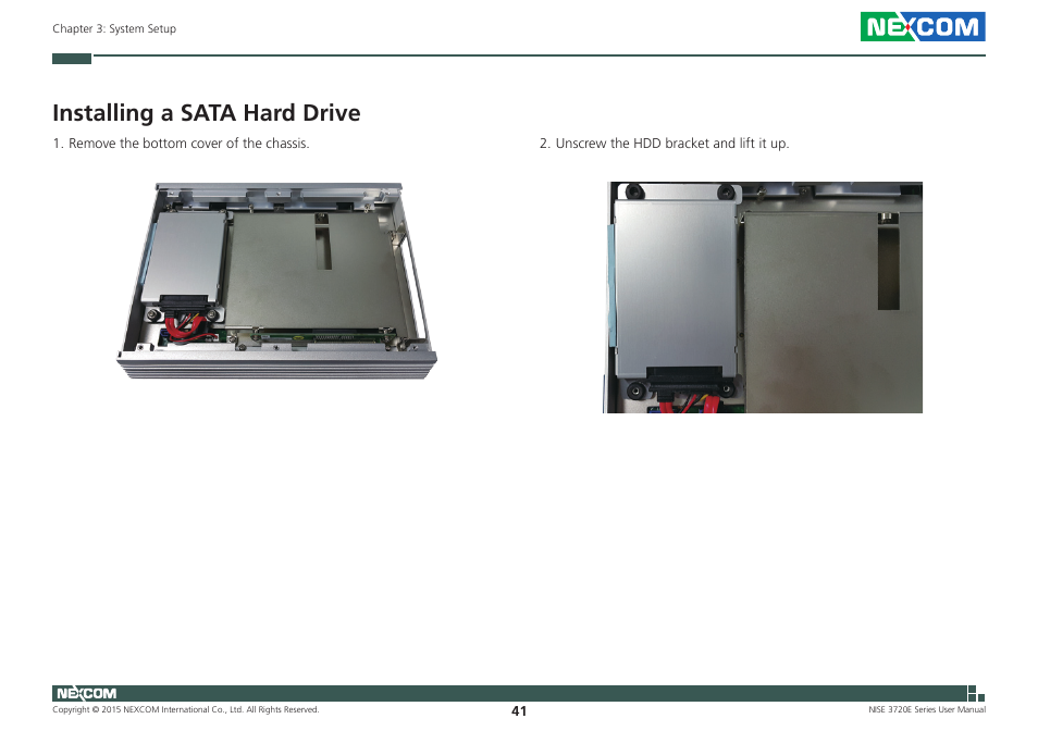 Installing a sata hard drive | NEXCOM NISE 3720E User Manual | Page 55 / 85