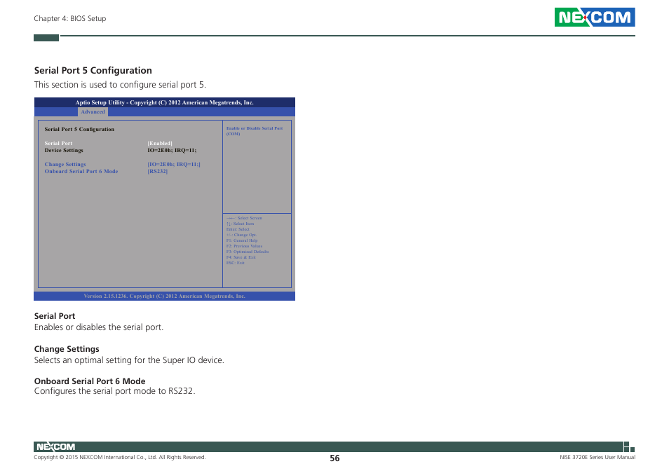 Serial port 5 configuration | NEXCOM NISE 3720E User Manual | Page 70 / 85