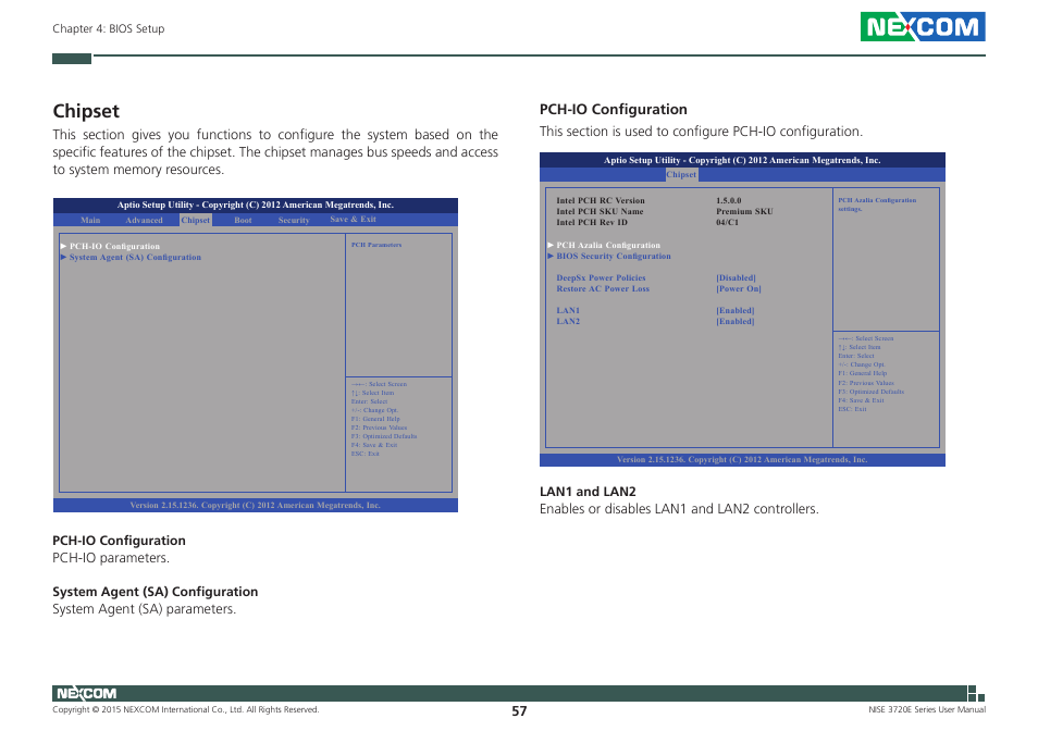 Chipset, Pch-io configuration | NEXCOM NISE 3720E User Manual | Page 71 / 85
