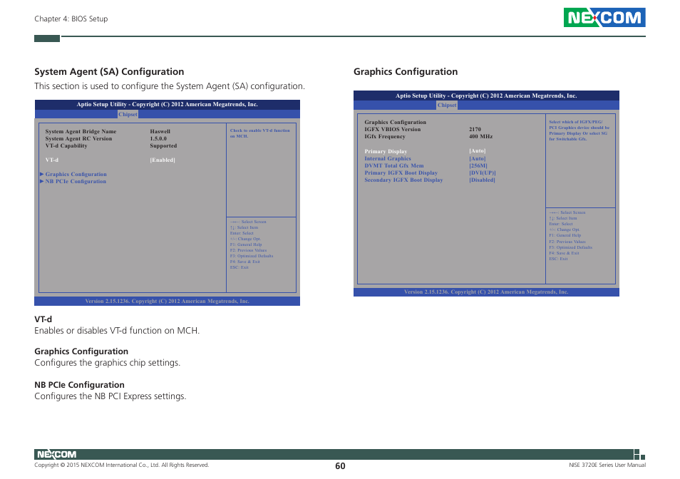 System agent (sa) configuration, Graphics configuration | NEXCOM NISE 3720E User Manual | Page 74 / 85