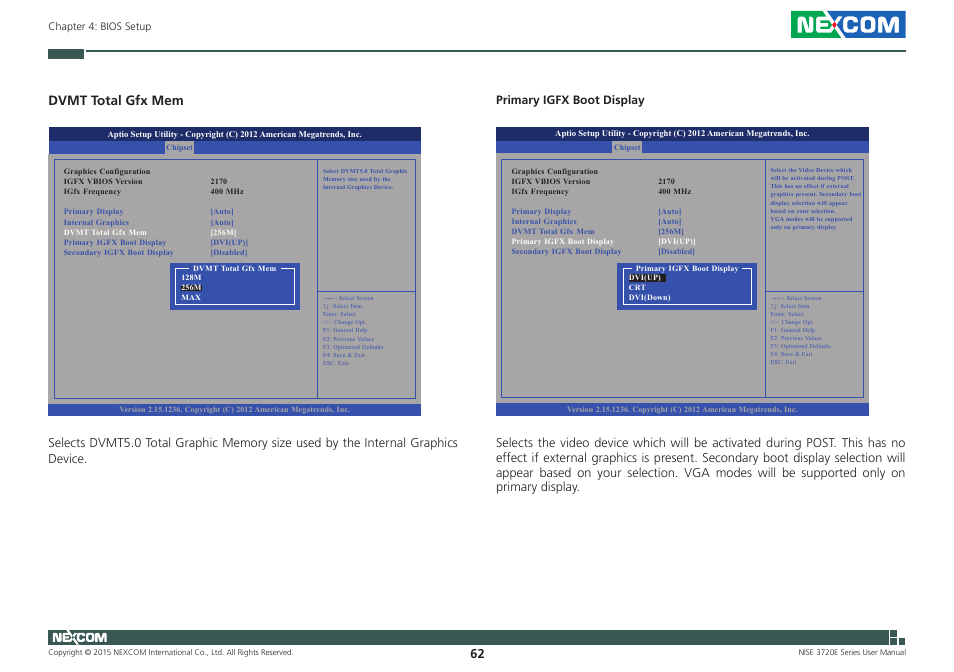 Dvmt total gfx mem, Primary igfx boot display | NEXCOM NISE 3720E User Manual | Page 76 / 85