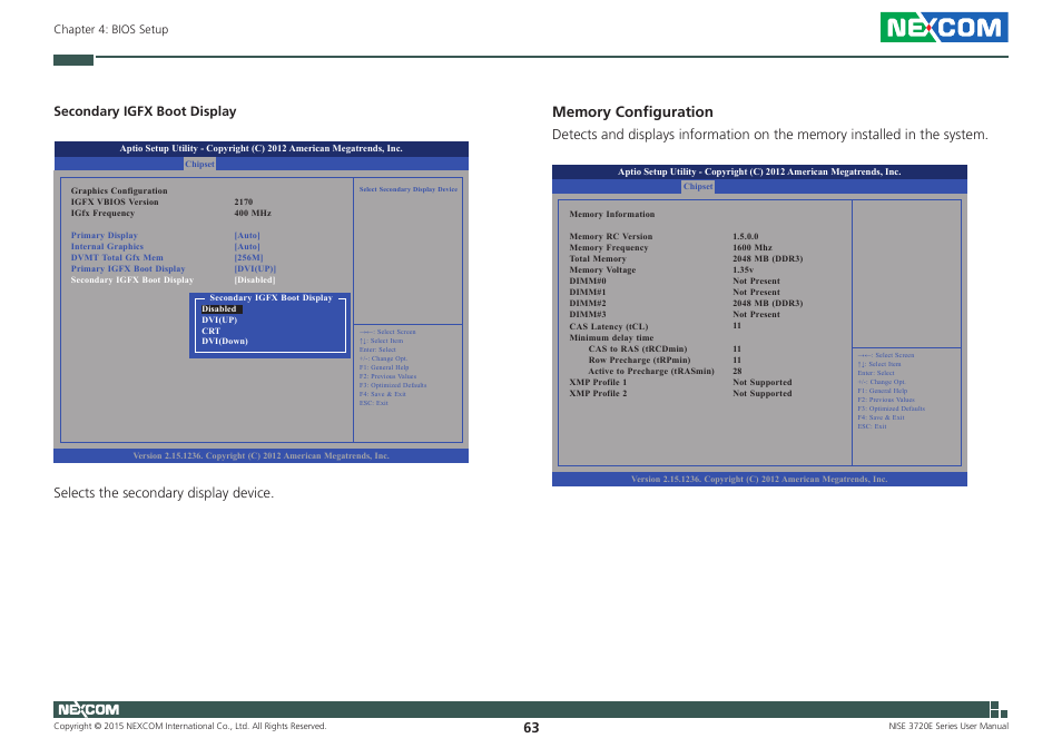 Secondary igfx boot display, Selects the secondary display device | NEXCOM NISE 3720E User Manual | Page 77 / 85