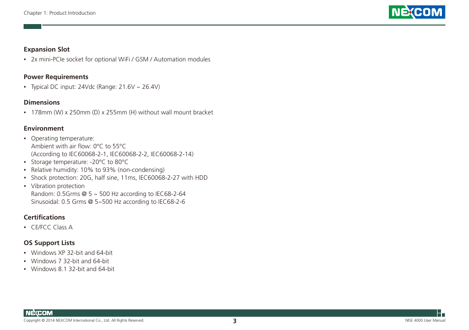 NEXCOM NISE 4000 User Manual | Page 18 / 102