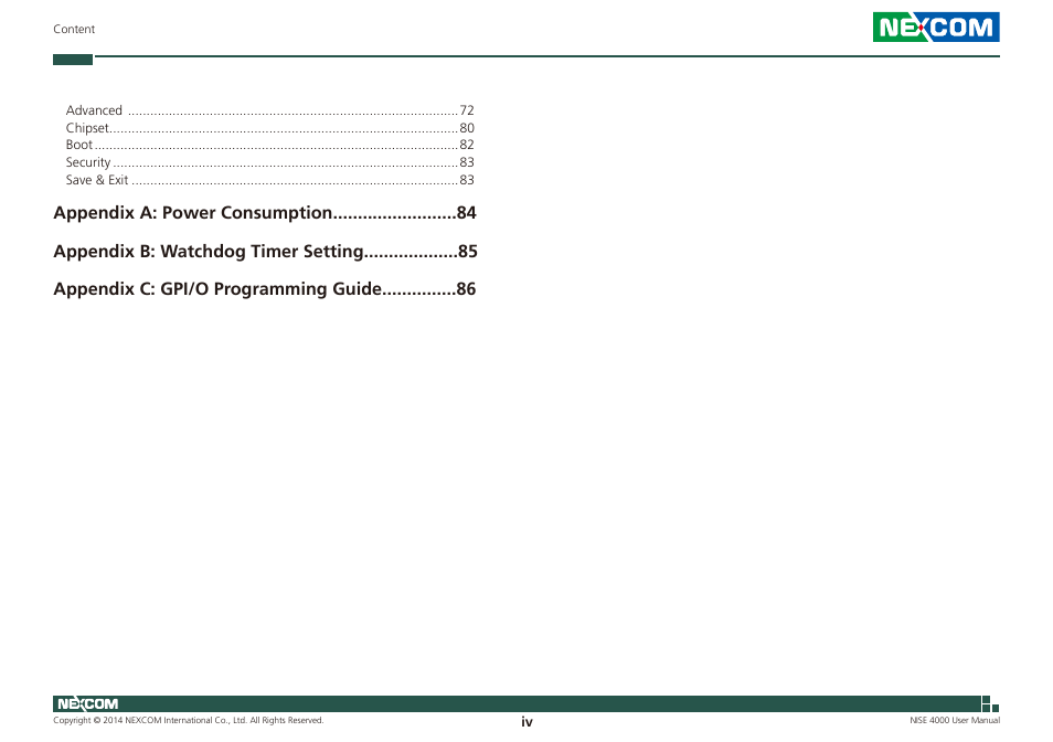 NEXCOM NISE 4000 User Manual | Page 4 / 102