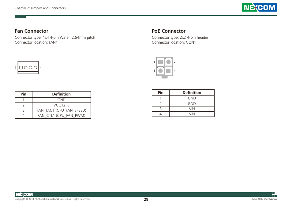 Fan connector poe connector, Poe connector, Fan connector | NEXCOM NISE 4000 User Manual | Page 43 / 102
