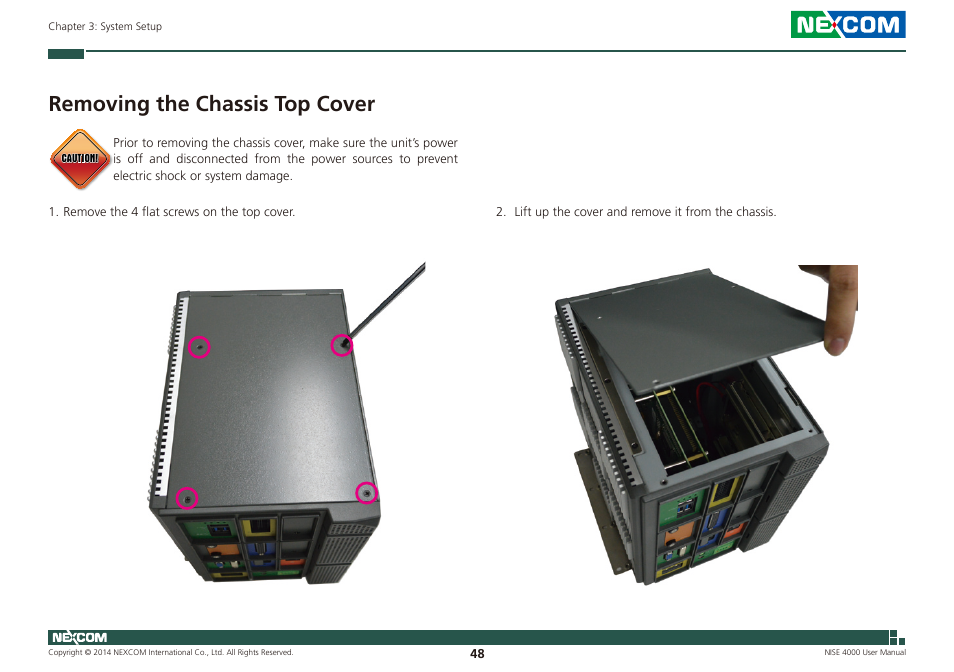 Removing the chassis top cover | NEXCOM NISE 4000 User Manual | Page 63 / 102