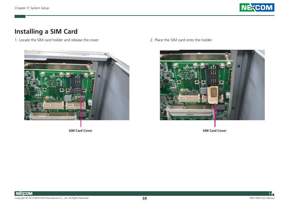 Installing a sim card | NEXCOM NISE 4000 User Manual | Page 74 / 102