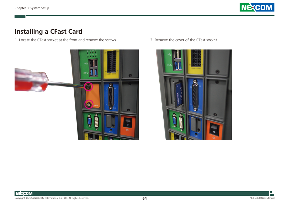 Installing a cfast card | NEXCOM NISE 4000 User Manual | Page 79 / 102