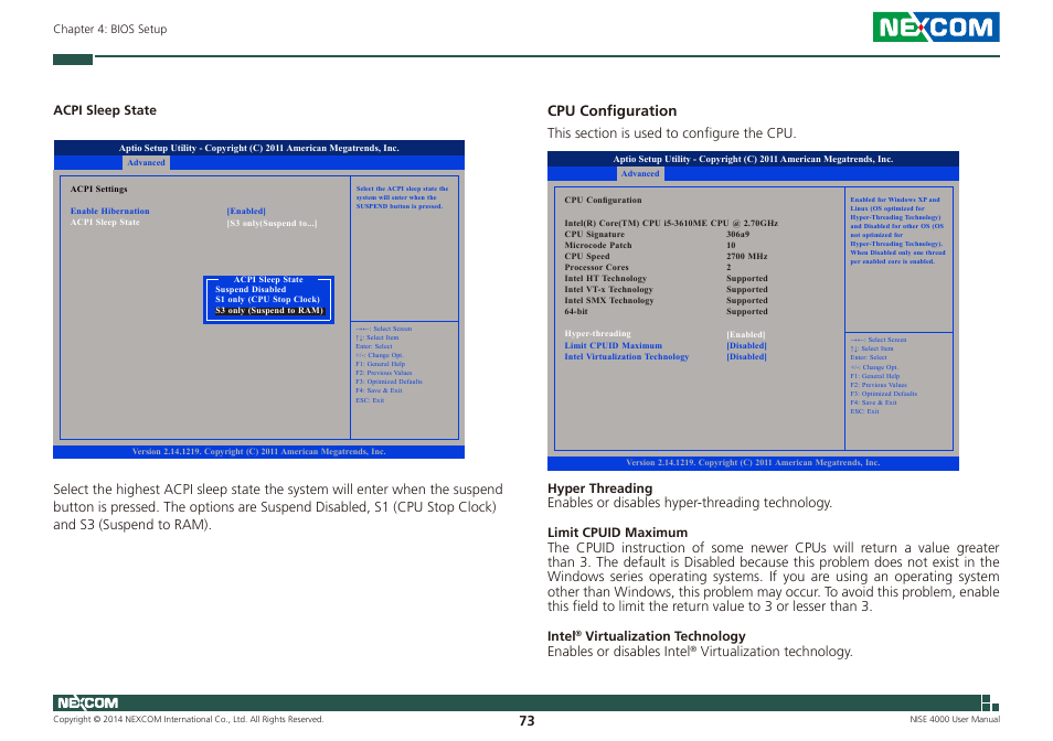 Cpu configuration | NEXCOM NISE 4000 User Manual | Page 88 / 102