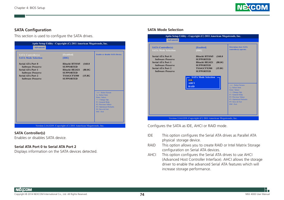 Sata configuration | NEXCOM NISE 4000 User Manual | Page 89 / 102