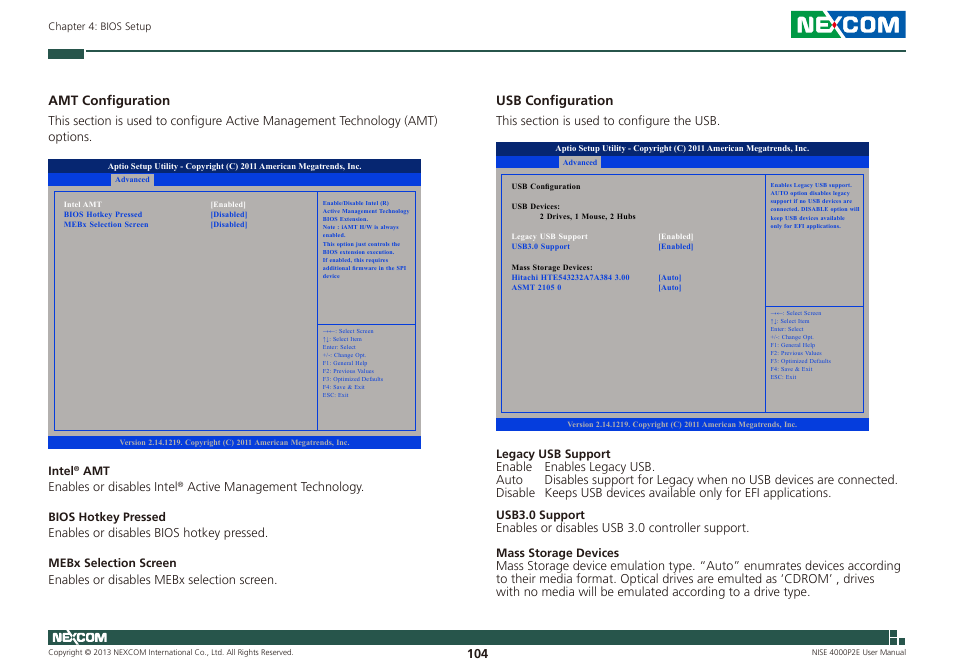 Amt configuration, Usb configuration | NEXCOM NISE 4000P2E User Manual | Page 119 / 131
