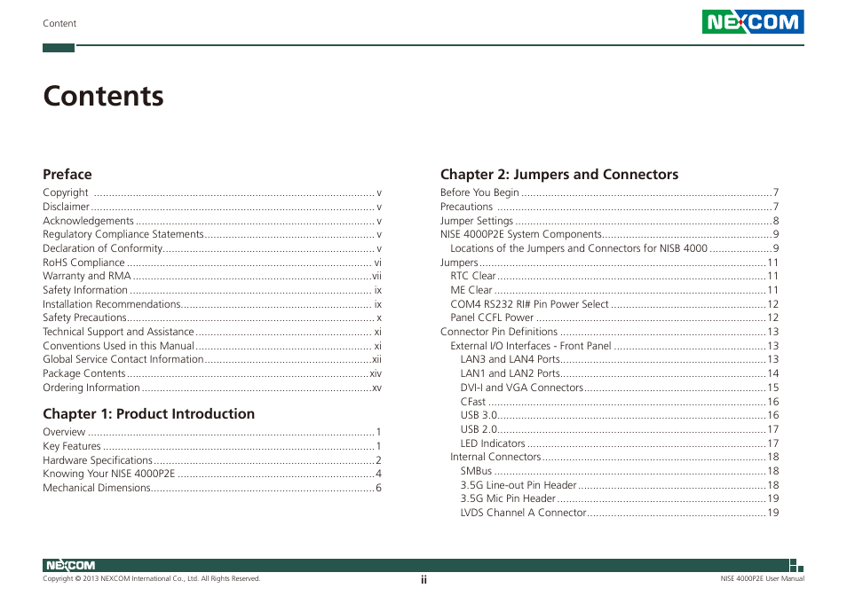 NEXCOM NISE 4000P2E User Manual | Page 2 / 131