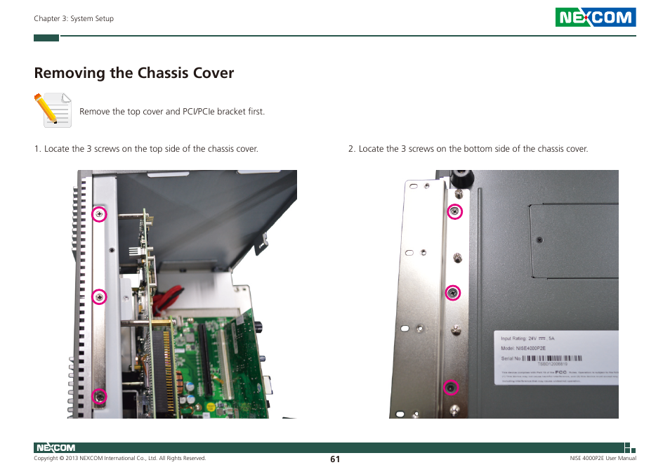 Removing the chassis cover | NEXCOM NISE 4000P2E User Manual | Page 76 / 131