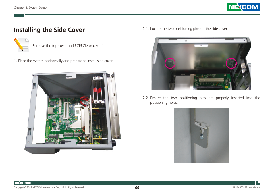 Installing the side cover | NEXCOM NISE 4000P2E User Manual | Page 81 / 131