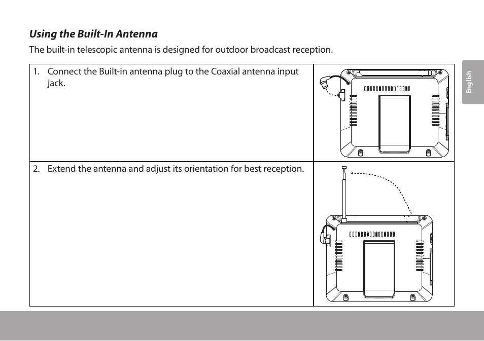 Using the built-in antenna | COBY electronic TFTV791 User Manual | Page 13 / 100
