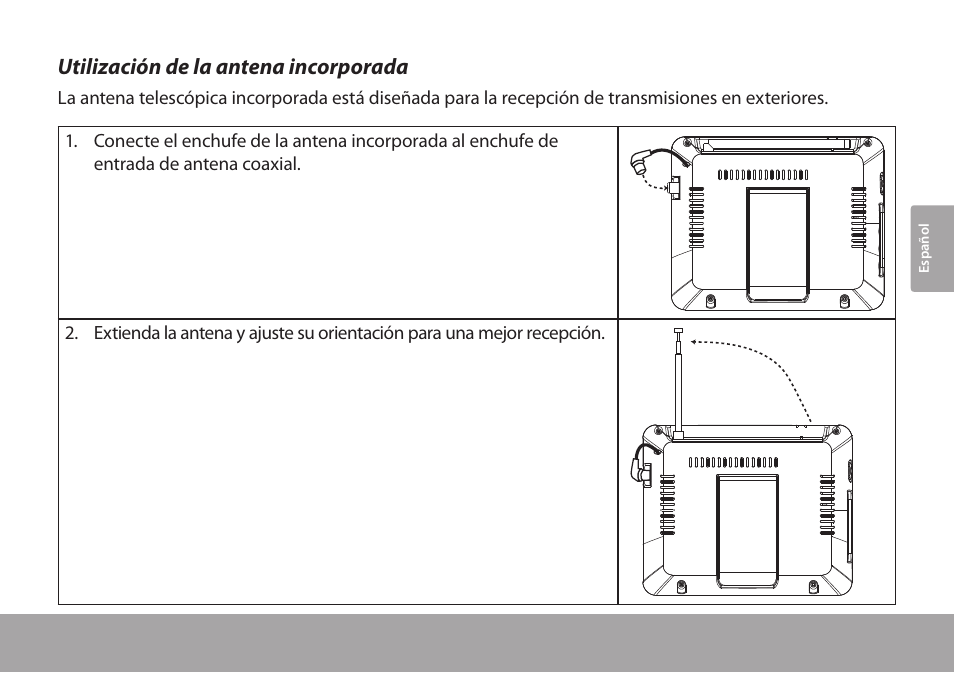 Utilización de la antena incorporada | COBY electronic TFTV791 User Manual | Page 47 / 100