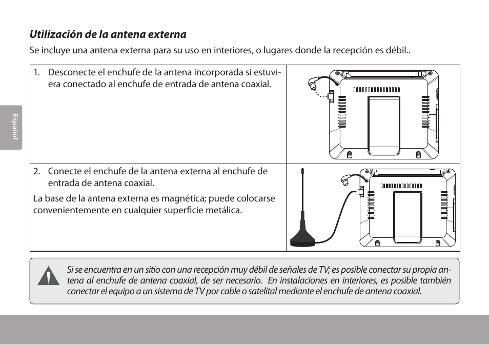 Utilización de la antena externa | COBY electronic TFTV791 User Manual | Page 48 / 100