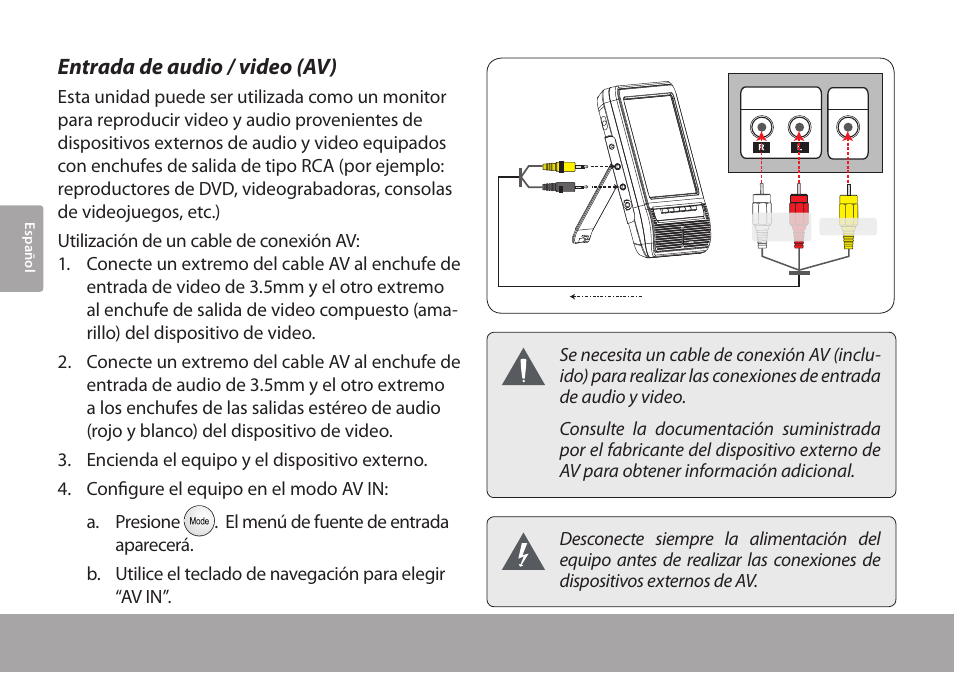 Entrada de audio / video (av) | COBY electronic TFTV791 User Manual | Page 50 / 100